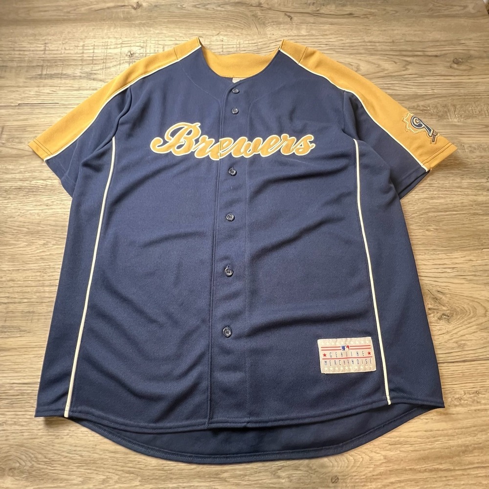 MLB Milwaukee Brewers Jersey Mens XL Navy Ryan Braun 8 Button Up Baseball Shirt